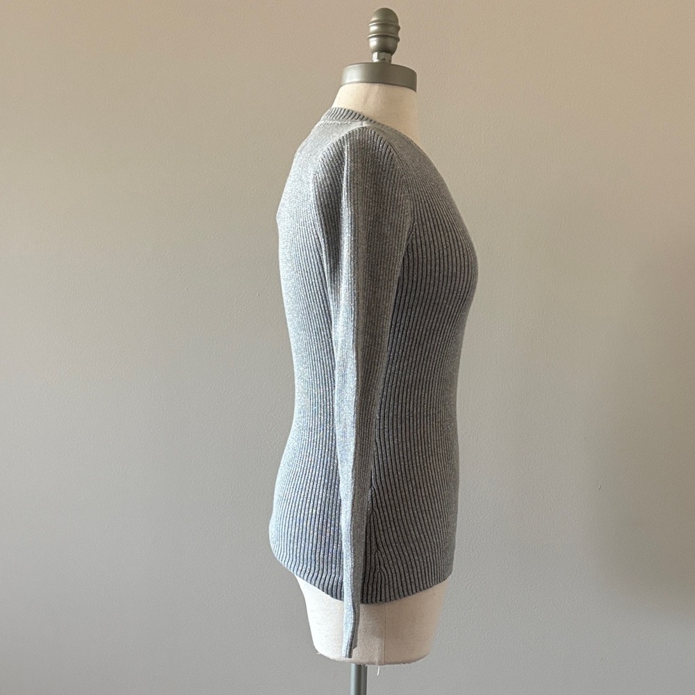 Basic Editions Metallic Ribbed Knit Sweater — Silver - Picture 5 of 9